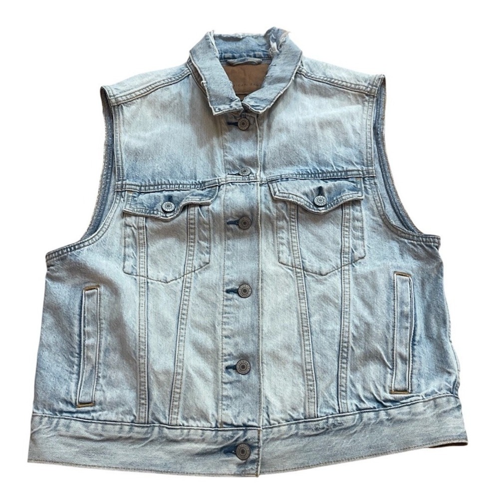 American Eagle Denim Jean Jacket‎ Distressed Acid Wash Sleeveless Distressed